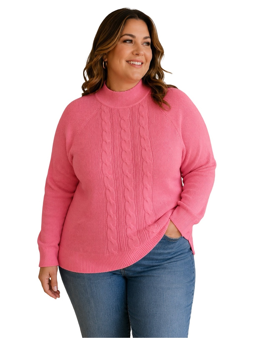 Karen Scott Plus 1X NWT Cable Knit Mock Neck Sweater core Pullover orchid pink